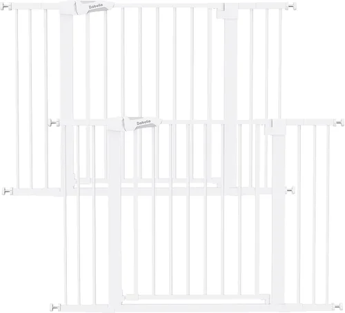 Miniatura 16 de Babelio Puerta de bebé metálica, de 74-122 cm, con cierre automático, fácil de instalar, puerta de seguridad para niños extra ancha, puerta