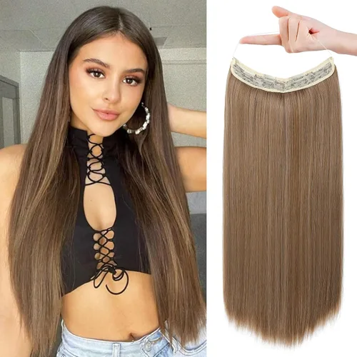 Miniatura 45 de REECHO - Extensiones de cabello con alambre invisible y con cintillo transparente, tamaño ajustable, clips seguros extraíbles, cabello lacio, diseño