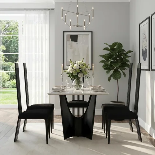 Miniatura 8 de Boucle - Juego de 8 sillas de comedor negras, modernas sillas de comedor tapizadas con respaldo alto con marco de acero inoxidable resistente