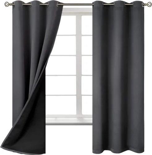 Miniatura 8 de BGment - Cortinas con aislamiento térmico para habitación, 100 % opacas, con forro negro, cortina de doble capa con ojales, reduce el ruido
