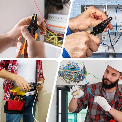 Miniatura 6 de MulWark Pelacables automático autoajustable 3 en 1, cortador/engarzador, alicates múltiples de 8 pulgadas para pelar cables eléctricos, corte