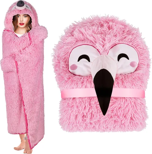 Miniatura 14 de Manta con Capucha de Llama Alpaca Usable para Adultos – Mullida Súper Suave Cálida Acogedora de Franela de Felpa y Sherpa Sudadera con Capucha Manta