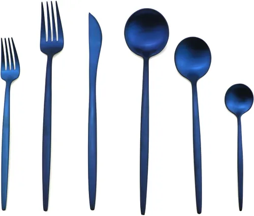 Miniatura 17 de Juego de cubiertos de 5 piezas, color negro mate, juegos de cubiertos de acero inoxidable 18/10, incluye cuchara tenedor y cuchillo con cuchara
