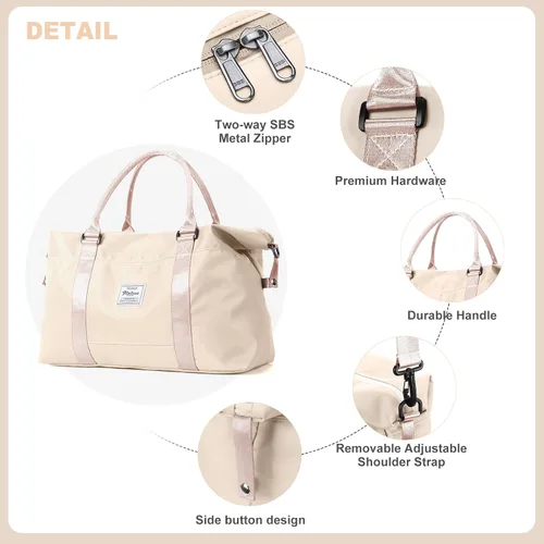 Miniatura 4 de Bolsas de viaje para mujer, bolsa de viaje para fin de semana, bolsa de lona con mojado Pocke, beige (A-Beige)