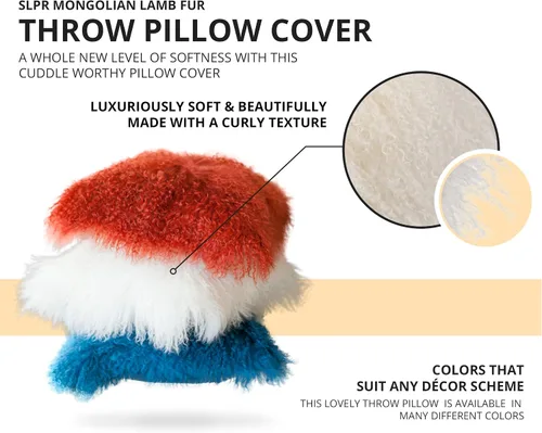 Miniatura 5 de SLPR Almohada de piel de cordero mongol beige de 16 x 16 pulgadas: almohada decorativa neutra para sofá y cama, funda de almohada de piel de oveja