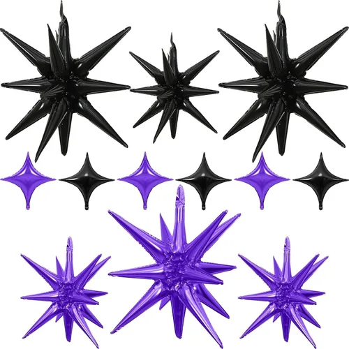 Miniatura 24 de Globos de estrella negra, 12 unidades, globos de explosión de estrella de aluminio de 27/22 pulgadas, globo de cono de Mylar de espiga grande