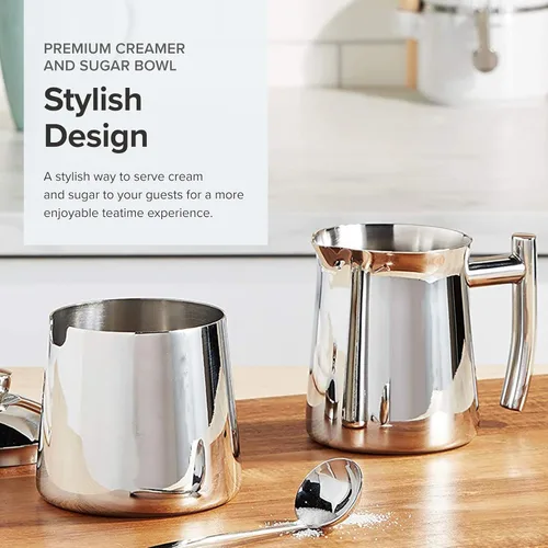 Miniatura 2 de Frieling USA 18/10 - Juego de azúcar y crema de acero inoxidable - Accesorios para café y té con jarra de crema de metal de 10 onzas y azucarero