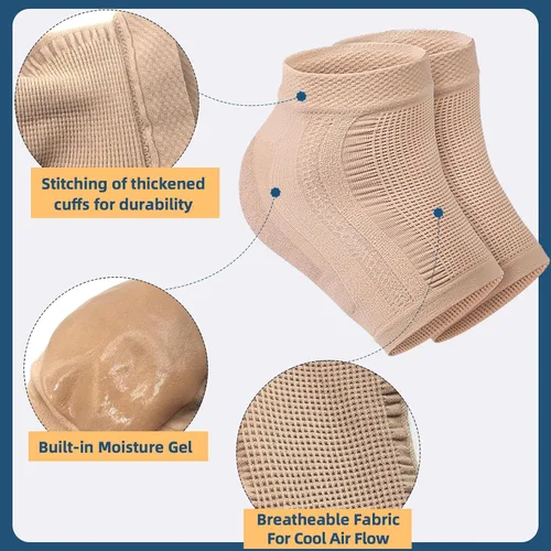 Miniatura 2 de Calcetines de reparación de tratamiento de talón agrietado, 2 pares de mangas/calcetines de gel de compresión acolchados de alta calidad