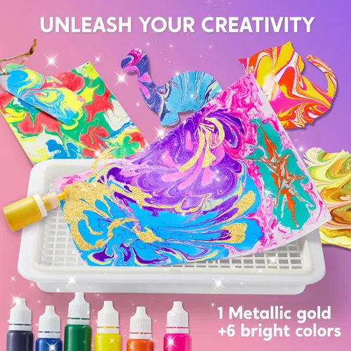 Miniatura 3 de Klever Kits Pintura de mármol para niños, pintura de mármol de agua dorada metálica, arte, artes y manualidades para niñas y niños de 6 a 12 años