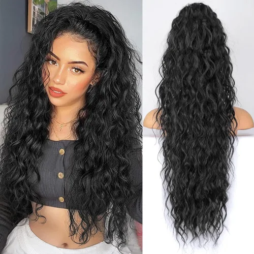 Miniatura 27 de KooKaStyle Extensión de cola de caballo con cordón de 26 pulgadas (66 cm) para mujeres, extensiones de cabello sintético rizado largo para uso