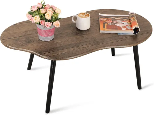 Miniatura 8 de Mesa de centro pequeña, mesa de centro de nube negra para espacios pequeños, mesa central moderna única e irregular con patas de madera, mesa