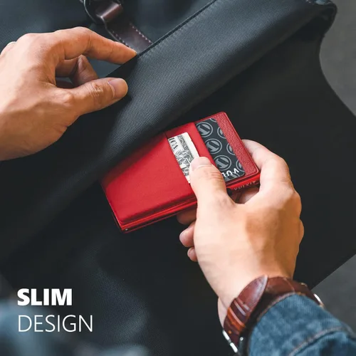 Miniatura 22 de VULKIT Billetera minimalista con ventana de identificación y bolsillo EDC con bolsillo desplegable para tarjetas de crédito y bloqueo RFID, diseño