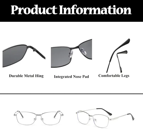 Miniatura 4 de LJCZKA Lentes rectangulares con bloqueo de luz azul para hombres y mujeres, marco de metal cuadrado, anteojos antifatiga ocular clásica