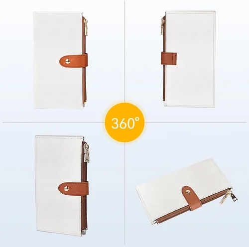 Miniatura 8 de Travelambo Billetera para mujer con bloqueo RFID plegable para múltiples tarjetas con bolsillo con cremallera, Beige y rojo marrón, Billetera