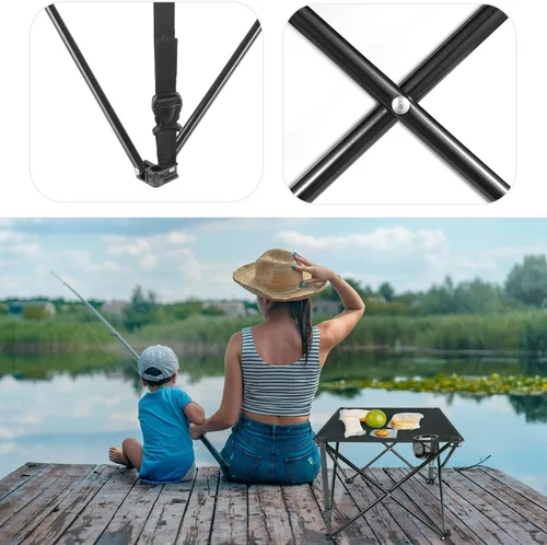Miniatura 7 de TeqHome Mesa auxiliar plegable para campamento, mesa de campamento portátil para exteriores con 2 portavasos y bolsa de transporte, marco de acero