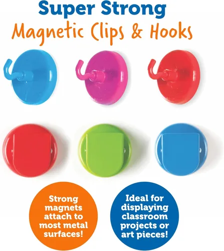 Miniatura 4 de Learning Resources Ganchos magnéticos y clips súper fuertes, clips magnéticos para pizarra blanca, ganchos magnéticos fuertes para aula, imanes