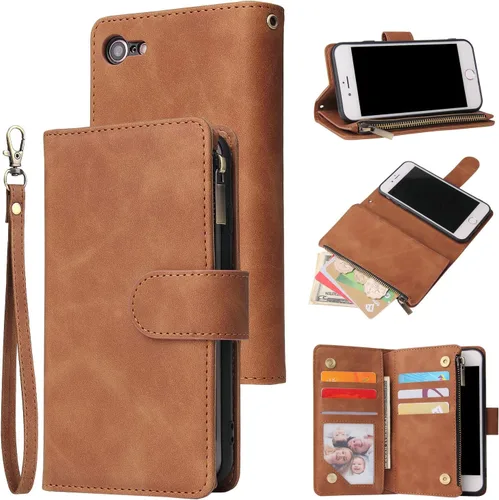 Miniatura 20 de UEEBAI - Cartera clásica de cuero sintético con cierre magnético, funda de iPhone con cierre