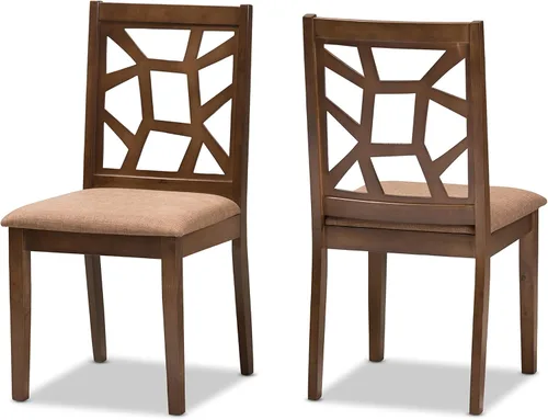 Baxton Studio Silla de comedor Abilene Mid-Century tapizada de tela marrón claro y acabado marrón nogal Marrón claro/marrón nogal