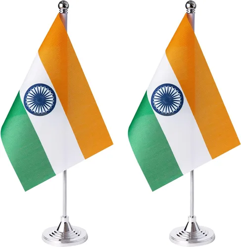 ZXvZYT Paquete de 2 banderas indias de mesa pequeñas indias con base de soporte, decoración de eventos de festivales internacionales, celebraciones,