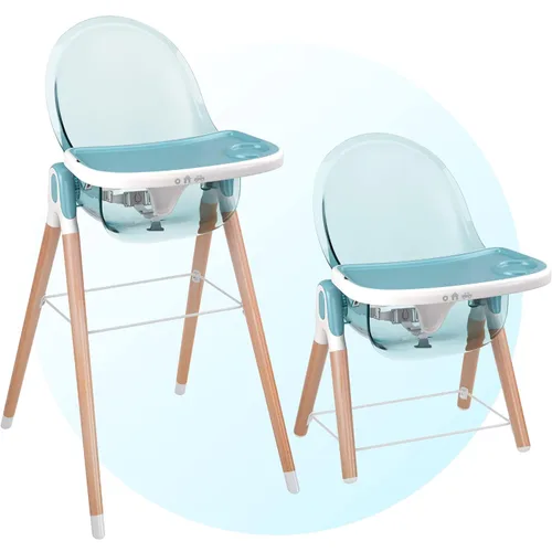 Silla alta de madera de lujo 6 en 1 para bebés y niños pequeños, moderna, segura y compacta, fácil de limpiar y montar, bandeja extraíble, 6 Azul
