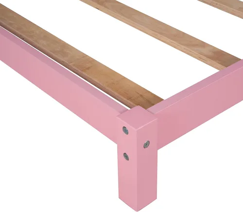 Miniatura 7 de Cama de plataforma de madera de tamaño individual con cabecera en forma de casa, plataforma única para niños y niñas, no requiere somier