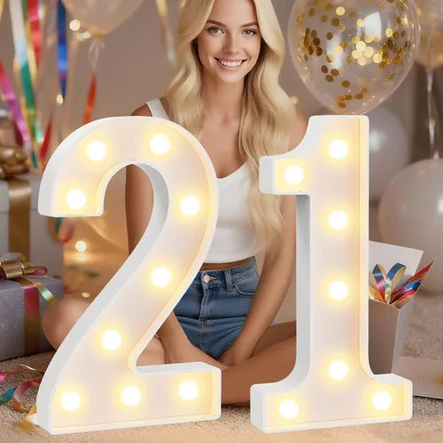 Miniatura 19 de Pooqla Letras y Números Decorativos con Luces LED, Letras y Números de Neón de Plástico Blanco para Decoración de Fiestas, Bodas, Funciona