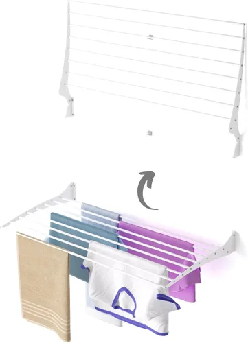 Miniatura 48 de foxydry Tendedero plegable para colgar en la pared, vertical plegable para interiores y exteriores, en acero aluminio (31.5 in)