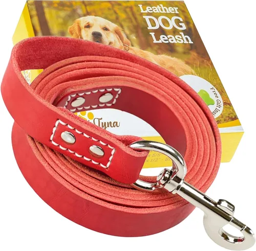 ADITYNA Correa de perro de cuero resistente de 6 pies x 1 pulgada, correa de entrenamiento fuerte y suave para razas grandes y extra grandes (rojo,