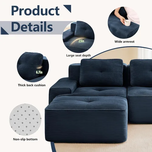 Miniatura 3 de Sofás modulares sin hueso de 152.8 pulgadas para sala de estar, sofá modular con diván en forma de L, cómodo asiento profundo tapizado de tela