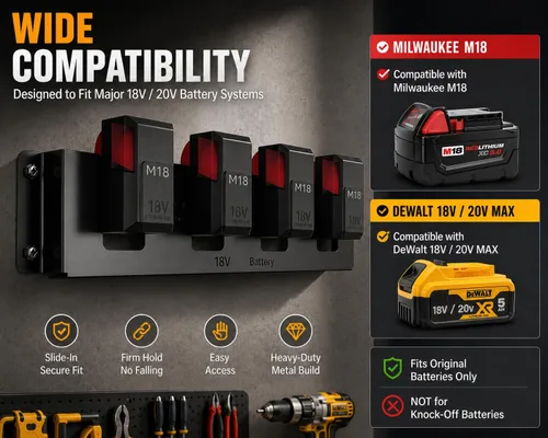 Miniatura 3 de Soporte de batería de metal para Milwaukee M18 y Dewalt de 18 V/20 V, estante de montaje en pared para batería M18 de 18 V, almacenamiento