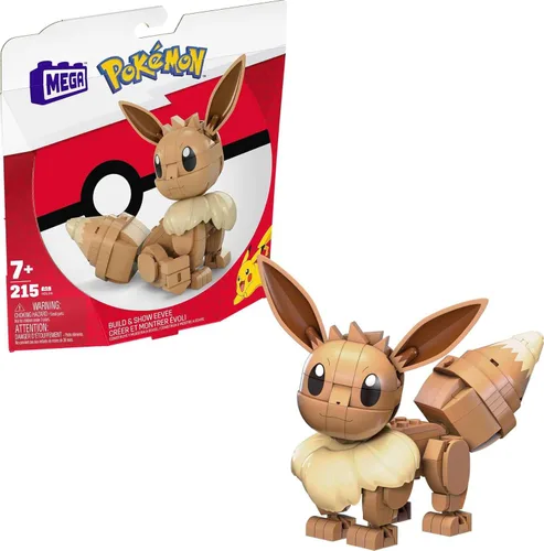 MEGA - Juego de juguetes de construcción Pokémon Build & Show Eevee con 215 piezas, articulados y posables, 4 pulgadas de alto, para niños
