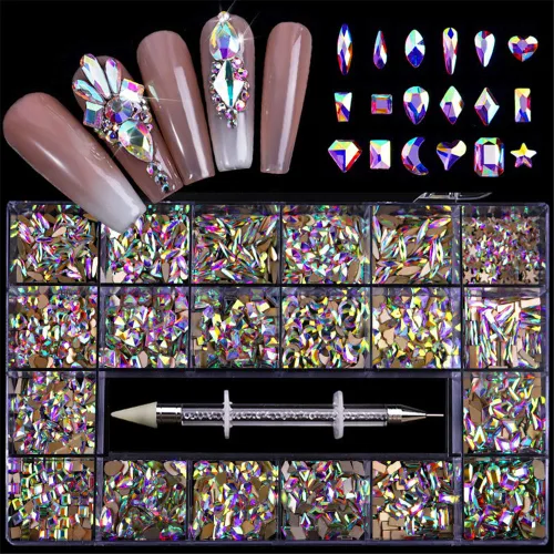 Miniatura 17 de 1 caja 3D lindo oso/pajaritas/mariposa resina decoración de uñas Aurora flores diseños holográficos adornos de uñas falda suministros de uñas