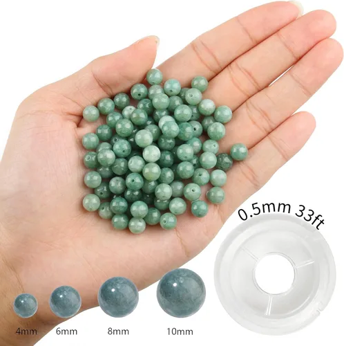 Miniatura 2 de 100 cuentas de jade birmano liso natural de 0.236 pulgadas (0.236 in), cuentas redondas sueltas de piedras preciosas para fabricación de joyas