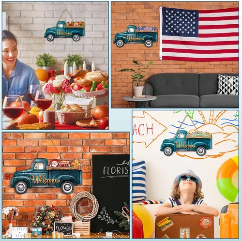 Miniatura 3 de Ferraycle Letrero de bienvenida intercambiable con el 250º aniversario para decoración de camión con 12 iconos de vacaciones, decoración rústica