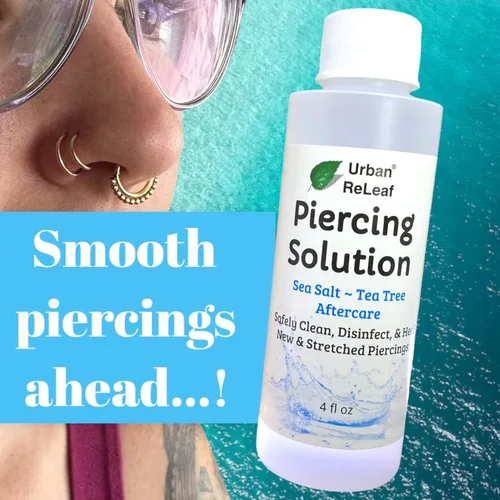 Miniatura 5 de Urban ReLeaf Solución para piercing. Sales marinas curativas y árbol de té después del cuidado 4 onzas, listo para usar. Limpia, calma y cura