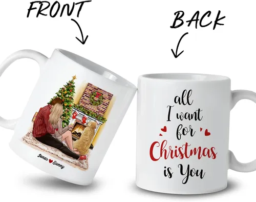 Miniatura 2 de Gossby Taza de café de Navidad personalizada para parejas y perros, personalizada con diseño, nombre, regalo de Navidad para novia, novio, esposa