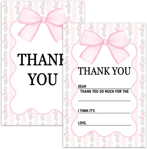 Miniatura 9 de Tarjetas de agradecimiento en blanco para decoración de fiestas de cumpleaños, notas de agradecimiento para niños o niñas, 20 tarjetas con 20 sobres