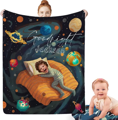 Miniatura 8 de Artsadd Manta facial personalizada de princesa para niñas, personalizada con cara de niños, manta personalizada para niños, nombre de foto de bebé