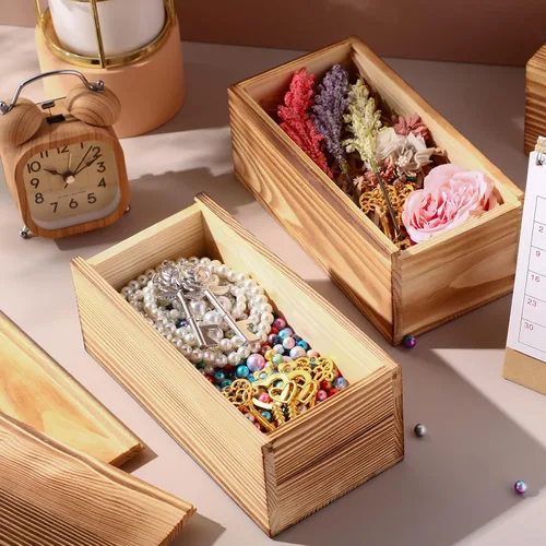 Miniatura 6 de Suzile 6 cajas de madera sin terminar con tapa deslizante, 7.87 x 3.94 x 3.15 pulgadas, caja de regalo pequeña de madera rectangular para Marrón