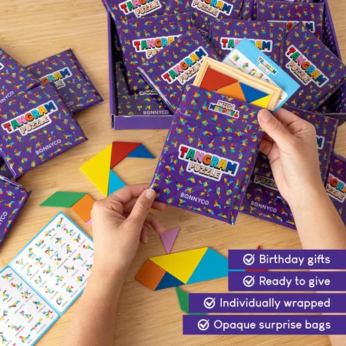 Miniatura 3 de BONNYCO Tangram Puzzle Paquete de Madera de 30 Recuerdos de Fiesta para Niños. Rellenos de Bolsas de Dulces para Niños de 3-5, 4-8, Regalos