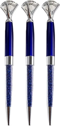 Miniatura 15 de CLARA 8 Uds Big Diamond Bolígrafos Rhinestone Crystal Metal Bolígrafo Negro Tinta Plata Plateado diamante