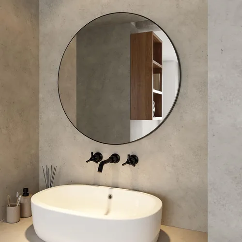 Miniatura 8 de Espejo de montaje en pared para baño, marco de metal negro, esquina redondeada, espejo de tocador de baño, espejo colgante decorativo, para sala