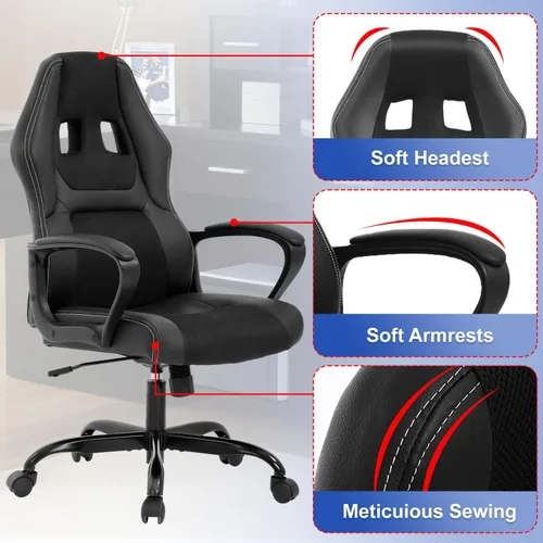 Miniatura 5 de Silla de juegos de piel sintética, ergonómica, silla de oficina, sillas ejecutivas para computadora, respaldo alto, tarea de computadora con soporte