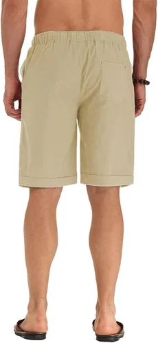 Miniatura 4 de Sailwind Pantalones cortos de lino para hombre, estilo casual, con cordón, para playa