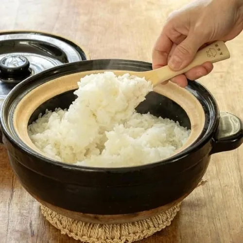 Miniatura 3 de Nagatani Seitou ACT-03 Hase-en Kamado-san - Olla de barro para 2 cocineros de arroz, fabricada en Japón (con cuchara de arroz, receta) diámetro 8.5