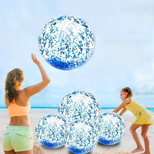 Miniatura 2 de Paquete de 5 bolas de playa de lentejuelas de 16 pulgadas y 24 pulgadas, inflables, confeti con purpurina, pelota de playa transparente, juguete