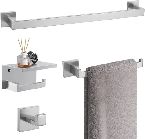 Miniatura 16 de TURS Juego de 4 piezas de accesorios de baño de 24 pulgadas, juego de toalleros de baño de acero inoxidable para montaje en pared, juego de Cromo