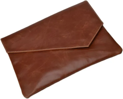 Miniatura 4 de Maletín de cuero para hombre, bolso de mano con solapa tipo sobre, Marrón