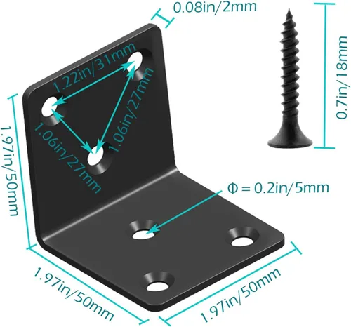Miniatura 2 de Soporte de esquina de acero inoxidable negro, soporte de ángulo recto articulado, en forma de L, soporte de esquina de metal resistente para Wood