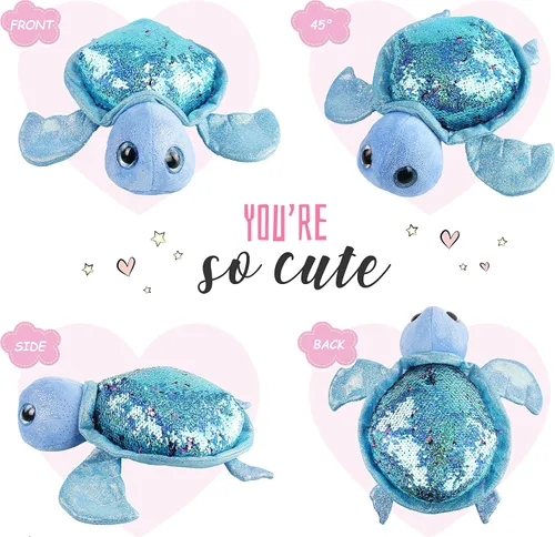 Miniatura 2 de Animal de Peluche de Tortuga Marina con Lentejuelas Reversibles, Juguete de Felpa Suave y Brillante de la Vida Oceánica, Almohada Decorativa